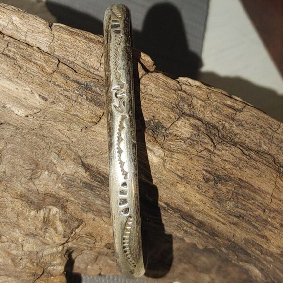Antique Sterling Silver Native Cuff Bracelet Detailed Etched Patterns Stamped - Picture 2 of 10